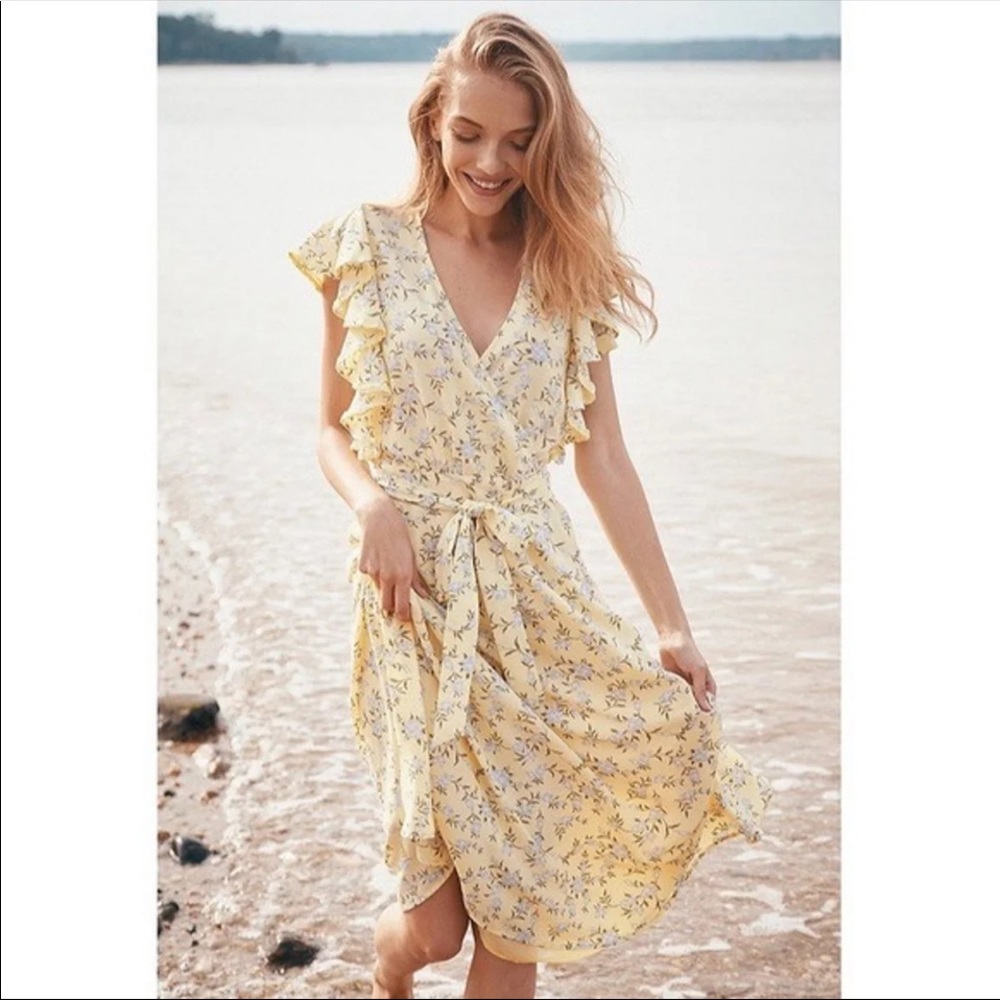 1.State Floral Ruffle Faux Wrap Dress